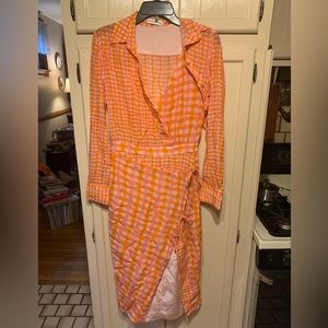 ALTUZARRA Constantina wrap-effect dress orange / pink checkered plaid dress